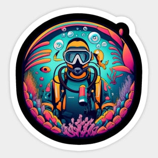 Underwater fun | Diver exploring reef Sticker